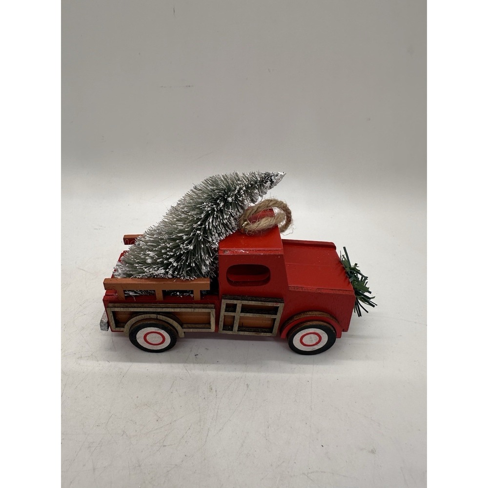 Red Wooden Truck Christmas Tree Ornament Farmhouse Decor 4.25"